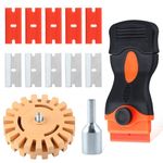 LEONTOOL Decal Remover Eraser Wheel Adhesive Remover with Razor Blade Scraper and 10 Pcs Blades, 4-Inch Rubber Eraser Wheel with Adapter for Drill Removes Car Decal Vinyl Pinstripe Sticker Remover