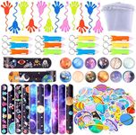 Pllieay 110pcs Outer Space Party Bag Fillers for Kids, Space Themed Bouncy Balls Sticky Hands Slap Bracelets Outer Space Toys for Kids Birthday Gift Goodie Bag Fillers Pinata Stuffers Classroom Prizes