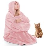 Oversized Wearable Blanket Hoodie for Women Men, Thick Plush Fleece Hoodie Blanket Sweatshirt with Giant Hood & Pocket, Cozy Hooded Blanket Adult as A Gift Indoor & Outdoor, Light Pink