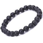 Infinite U Womens Mens Buddha Bracelet 9mm Beads Wrist Mala Lava Stone Stretch Bracelet, Therapy Yoga Meditation, Black