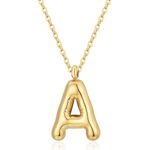 CERSLIMO Initial Necklace for Women Girl - Gold Bubble Alphabet Pendant Necklace with Chain-45CM, Hypoallergenic Titanium Initial Letter ABC to XYZ, Initial Jewellery Gifts for Birthday Christmas, A