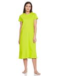 Amazon Brand - Symbol Women's Cotton Calf Length Nightdress Relaxed Nightgown (ENISS22WSPDR104_Lime Green_L)