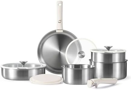 CAROTE 12pcs Pots and Pans Set, Stainless Steel Cookware Set Detachable Handle, Induction Kitchen Cookware Sets with Removable Handle, RV Cookware Set, Oven Safe, Camping Cookware