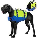 AUTOWT Dog Life Jacket, Adjustable Dog Life Vest with Reflective Rescue Handle, Pet Safety Flotation Vest for Small Medium Large Dogs Swimming Boating Pool Beach (XL: 27.5-30.7 inch, Yellow&Blue)