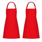 Jubatus 2 Pack Bib Aprons with 2 Pockets Cooking Chef Kitchen Apron for Women Men, Red