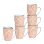 Nicola Spring Hand-Printed Mug - 330ml - Orange - Pack of 6 - Porcelain Hot Chocolate Cups Tea & Coffee Mugs for Kitchens, Cafes & Restaurants