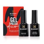 BLUESKY Gel Nail Polishes, No Wipe Top Coat and Base Coat, Soak Off LED UV Gel Nail Polish Set, Long Lasting, Shiny, High Gloss Finish, Clear, 2 x 5ml Bottles