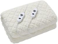 Dreamaker Quilted Sherpa Fleece 420GSM Fitted Electric Blanket, Safety Overheat Protection, 3 Heat Setting, Fast Heating, Machine Washable White King Bed