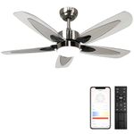 Flybull Ceiling Fan with Lights and Remote, 42 Inch Modern Outdoor Ceiling Fan for Patio Porch, 3 Colors Dimmable Reversible 6 Speeds, Quiet Indoor Small Ceiling Fan for Bedroom (Brushed Nickel)