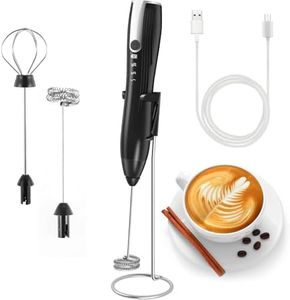 Peach Street Handheld Rechargeable Milk Frother - Stainless Steel Whisk for Creamy Froth in Lattes, Cappuccinos, Hot Chocolate, Protein Drinks (Deep Black)