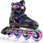 2PM SPORTS Vinal Girls Adjustable Flashing Inline Skates, All Wheels Light Up, Fun Illuminating Skates for Kids Men Adult Women and Boys - Vinal Samll