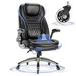 COLAMY Office Chair-Ergonomic Computer Desk Chair with Thick Seat for Comfort, High Back Executive Chair with Padded Flip-up Arms, Stylish Leather Chair with Upgraded Caster for Swivel, Black