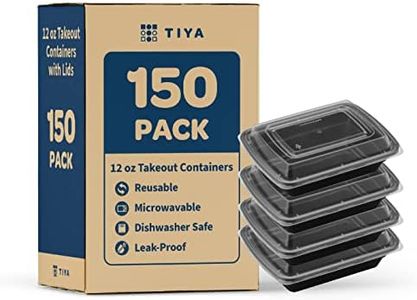 TIYA Takeout Food Containers - 12 oz Bulk 150 Pack with Lids - Rectangular Plastic Food Storage - Reusable Microwavable Dishwasher Safe Restaurant Set - Leak Proof for To-Go & Meal Prep