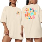 Oversized Mama Tshirts for Women Overstimulated Moms Club Shirt Funny Moms Club Graphic Short Sleeve Tee Top, Apricot, Large