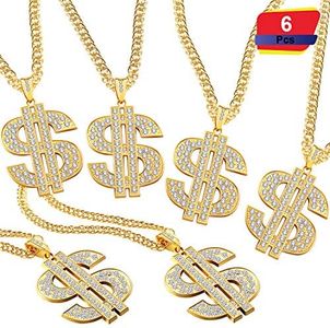 6 Pieces Gold Plated Chain Dollar Necklace for Men with Dollar Sign Pendant Necklace, Hip Hop Dollar Necklace (6 Pieces)