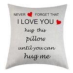 Couples Gift Miss You Pillow Case Mother Father Wife Husband Long Distance Valentines Gift Hug This Pillow Until You Can Hug Me Throw Cover Pillowcase 18”x18” (Never forget)