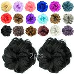 QTHQTFL 2pcs Messy Bun Hair Piece Scrunchie Hair Bun Hair Pieces for Women Girls Elastic Rubber Band Curly Wavy Synthetic Hair Bun Scrunchies Ponytail Extensions Natural Black