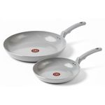 T-FAL Refresh Ceramic Nonstick Fry Pan Set, 2 Pieces, 8 Inch (20 cm) & 10 Inch (26 cm), Eco-Friendly, Durable for Healthy Cooking, Moon Grey