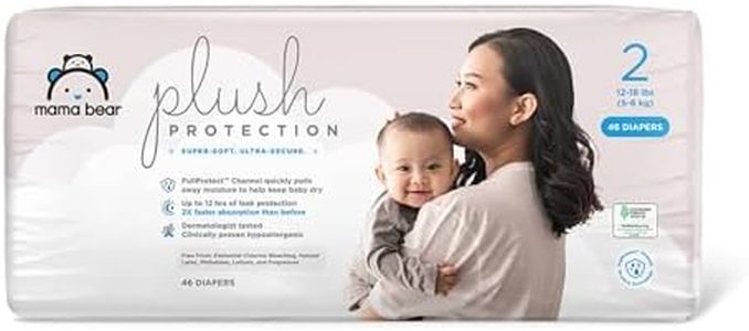 Amazon Brand - Mama Bear Plush Protection Diapers - Size 2, 46 Count, Hypoallergenic Premium Disposable Baby Diapers, White and Cloud Dreams