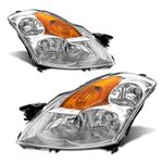 ADCARLIGHTS Headlight Assembly Compatible with 2007-2009 Nissan Altima 4Dr Sedan models w/factory Halogen headlights Clear Lens Chrome Housing w/Amber Reflector Headlamp Replacement Left and Right