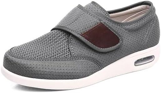 Mei MACLEOD Men's Wide Grey Diabetic Shoes with Adjustable Strap, Easy Put On/Off, Air Cushion & Memory Foam, Extra Depth, Versatile Use