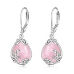 POPLYKE Rose Quartz Filigree Teardrop Drop Dangle Earrings Sterling Silver Pink Crystal Leverback Earrings Jewelry for Women