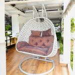 Happy Star Outdoor Furniture Double Seater Swing, Beautiful Swing with Stand (White Swing with Brown Cushion) (Brown)