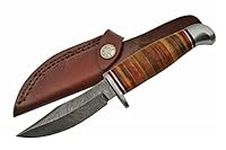 SZCO Supplies Damascus Steel Stacked Leather Skinning Knife Damascus Steel Knife