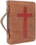 ELIZO Leather Bible Cover Bible Case for Men Women Genuine Leather Bible Bag Holder Cross Large Carrying with Zipper Case Protector Christian Religious Gifts for Mens Pioneer Saddle Red/Cross Standard