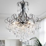 WUZUPS Crystal Chandelier 10-Light Pendant Ceiling Light Modern Lighting Fixture for Dining Room Hallway Bedroom Kitchen Bathroom, H 27.6" x W 22.8", E12 Base, Black