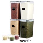 Lifewit 4 Pcs Large Pantry Airtight Food Storage Containers 175oz/5.2L/4.7quart with Lids for Flour, Sugar, Rice, BPA Free Plastic Kitchen Organizers and Storage with 4 Measuring Cups, Labels, Maker