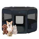 Petsfit Dog Playpen Indoor Outdoor Puppy Dog Bed Tent Crates Cage Cat Playpen Removable Washable Zipper Cover Portable Pet Playpen with Carrying Case Camping Traveling Blue L