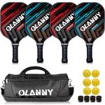 OLANNY Pickleball Paddles Set | Pickleball Set includes 4 Pickleball Paddles + 6 Balls+ 4 Replacement Soft Grip + 1 Portable Carry Bag | Premium Rackets Face & Polymer Honeycomb Core