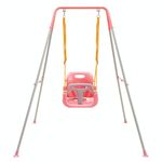 FUNLIO 3-in-1 Swing Set for Toddler with 4 Sandbags, Heavy-Duty Kid Swing Set with Safety Harness, for Backyard, Indoor/Outdoor Play, Foldable Stand & Clear Instruction, Easy to Assemble&Store - Pink