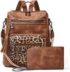 Shrrie Backpack Purse for Women Leather Backpack Fashion Designer Travel Backpack Convertible Shoulder Bag with Wristlet, 2-7 Brown With Lopard, Travel Backpacks