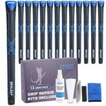 Geoleap Golf Grips 13 Pack with Complete Regripping Kit -Reduced Taper & Triple Texture Non-Slip Design Golf Club Grips, High Shock-Absorbing Soft Feel Golf Grips for Men and women. (Black blue, Midsize)