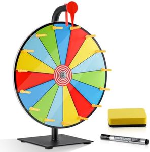 12" Spinning Prize Wheel, Heavy Duty Prize Spinning Wheel Tabletop Roulette Spinner with Dry Eraser Marker & Eraser - 15 Slots Color Spinning Wheel for Prizes Fortune Spinning Game Trade Show Carnival