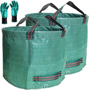 Professional 2-Pack 137 Gallon Yard Lawn Garden Bags Big (D34, H34 inches) Yard Waste Bags with Gardening Gloves, Large Leaf Bag,Debris Bag,Grass Clippings Bag,Leaf Container,Lawn Trash Bags 4 Handles