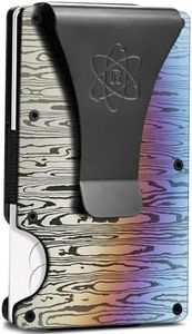 ROSSM Men's Wallet with RFID Protection - Men's Card Holder Made of Carbon Fibre and Metal with Money Clip and Elastic Band - RFID Wallet Men's Slim Wallet for Men, Burnt Damascus, Money Clip, Money