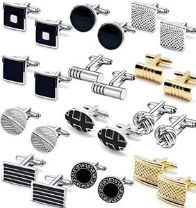 SROBENZ 12 Pairs Cufflinks for Men Classic Tone Cuff Links Silver Black Striped Disc Square Rectangle Cuff Links Shirt Suit Men’s Cufflinks For Wedding Groom Business Elegant Gift, 12 Pairs, Bronze,