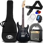 Pyle 6 Amp Kit-39.4” Full Size Electric Guitar Humbucker Pickups Bundle Beginner Starter Package w/Amplifier, Case, Strap, Tuner, Pick, Strings, Cable, Tremolo (Black), Right, (PEGKT99BK)