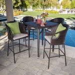 DEVOKO Patio Counter Height Dining Square Table and Chair, Wicker Bistro Patio Sets with 4 Bar Stool and Cushions, Outdoor Furniture Conversation Set for Backyard, Porch, Poolside, Garden