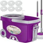 Dual Compartment Spin Mop and Bucket, Mop and Bucket with Wringer Set,360°Rotating Spinning Mopping for Floor Cleaning with 6 Microfiber Replacement Heads, 61" Extended Handle, 2X Wheel