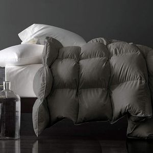 Royoliving Premium Greyduck Feathers Down Comforter King Size All Season Medium Warmth Dark Gray Charcoal Grey 100% Cotton Cover Down Proof Duvet Insert with Corner Tabs, 60 Oz