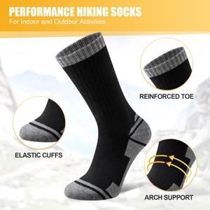 Stoeury Merino Wool Hiking Socks, Thermal Cushioned Crew, 3 Pairs Black 9-12
