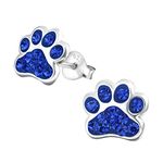 Sparkly Paw Earrings Sterling Silver with Crystal Stones - Royal Blue