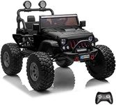 Kids Republic 2-Seater Lifted Monster Jeep Ride-On Truck Motorized Electric Car for Kids with Leather Seats, Seatbelts, Remote Control and MP3 Player - Battery Powered Ride-On Vehicle (12V, Black)