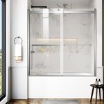 AquivaCoast Bathtub Shower Door, 60″x 62″ Semi-Frameless Sliding Shower Door, Double Sliding Bypass Glass Shower Doors for Bathtub with 5/16" (8mm) Tempered Glass, Brushed Silver