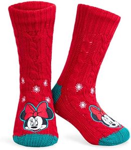 Disney Calcetines de Estar por Casa Mujer Calcetines Antideslizante Mujer (Rojo Minnie)