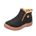 Women Winter Flat Water Velvet Warm Short Snow Boots Inexpensive Snow Boots for Women (Black, 8.5)